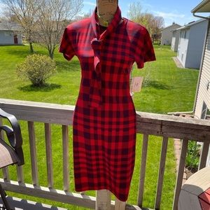 LuLaRoe Marly Dress w/ Pockets & Sash/Belt Red & Black Plaid Print LLR